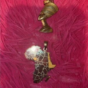 Gold African Map and Queen Pendant Necklace